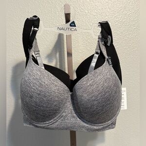 Nautica Women's Bra 2 pack Black and Gray size 42D NWT stretch band